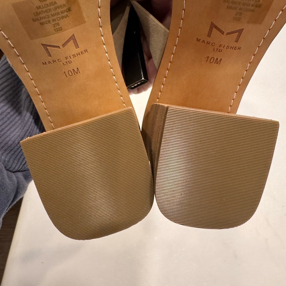 Marc Fisher LTD Louisa Leather Block Heel Slip On Sandals Gray Size 10 NEW - Picture 10 of 10